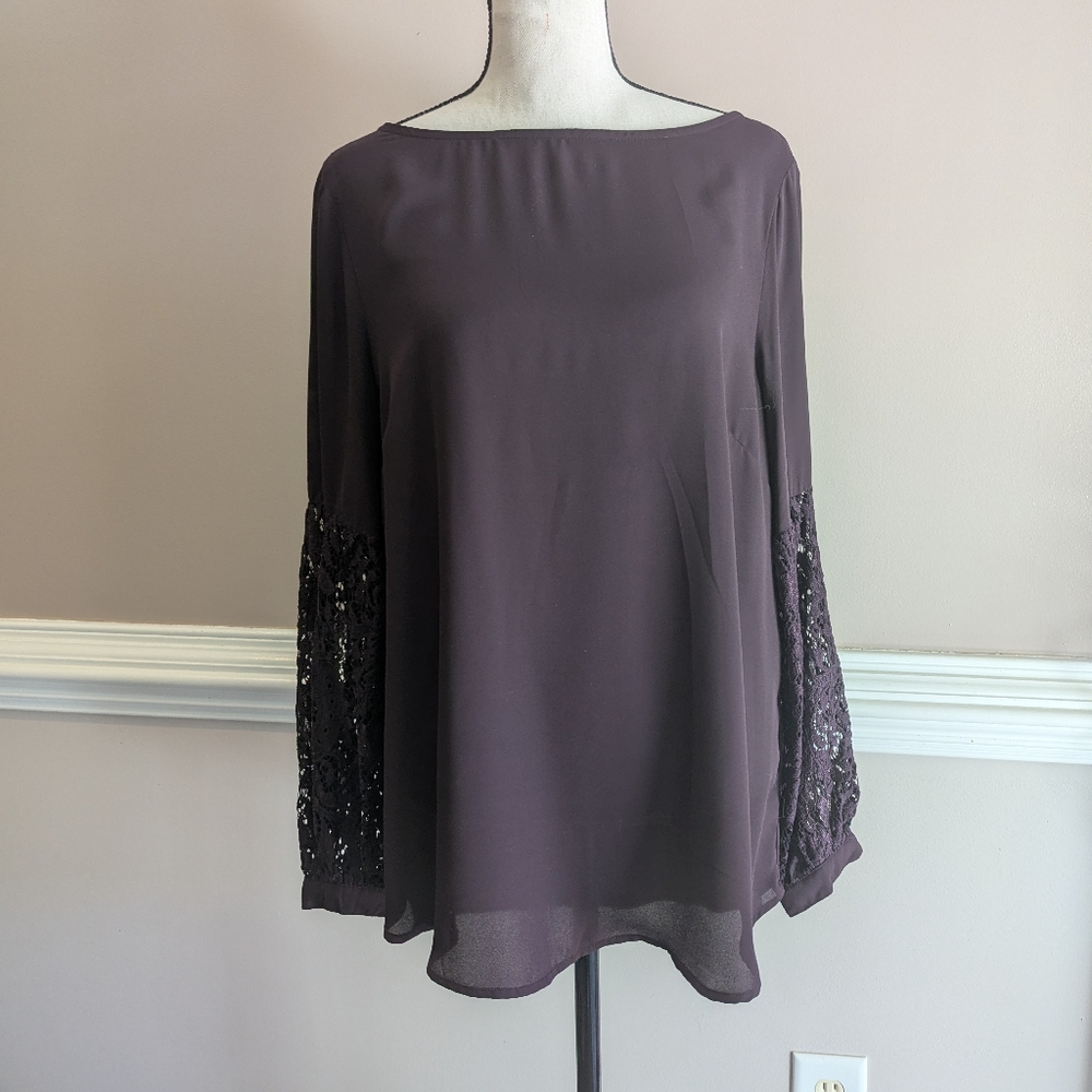 Apt. 9 Women's Blouse with Lace Sleeves - Deep Purple
